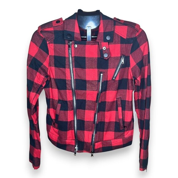 HUDSON Cynic Moto Jacket Plaid Womens Small NWT Red Black Fall Grunge Rock Punk - Picture 3 of 14